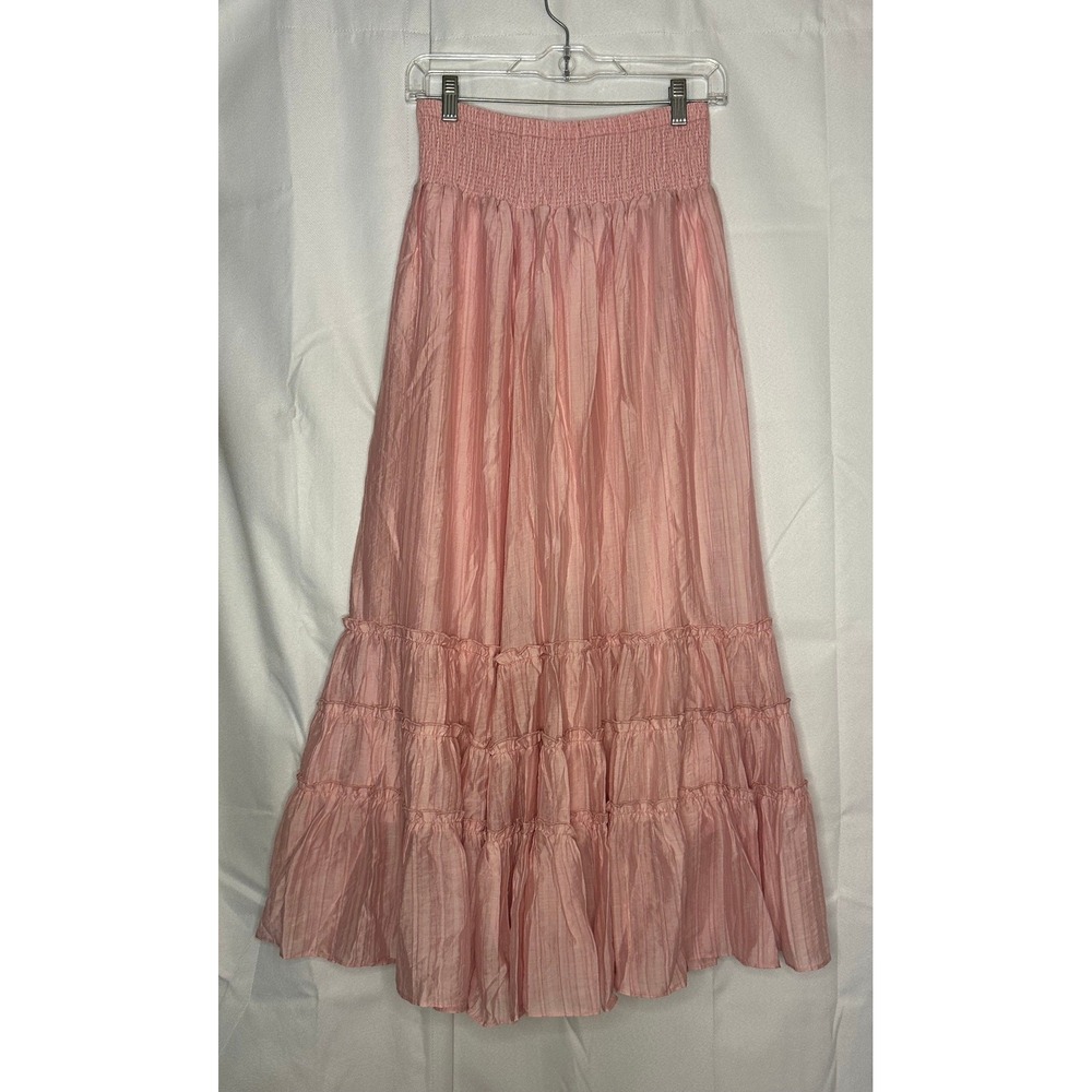 Halara Maxi Skirt S Pink Tiered Smocked Coquette Balletcore Boho Romantic Flowy - Picture 2 of 7